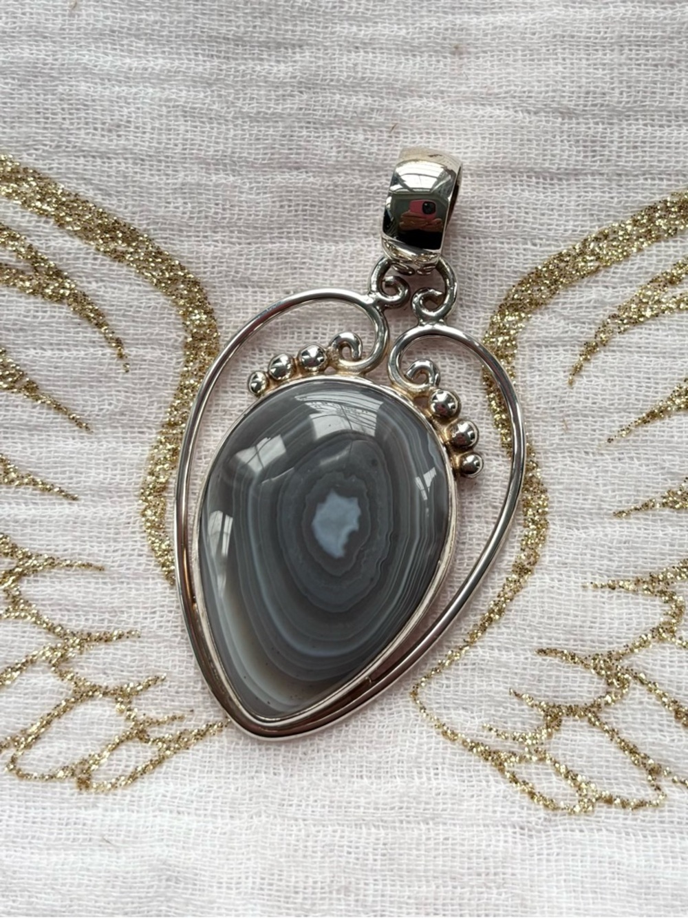 Large Sterling Silver Botswana Agate Heart Teardrop Pendant - Women's Jewelry